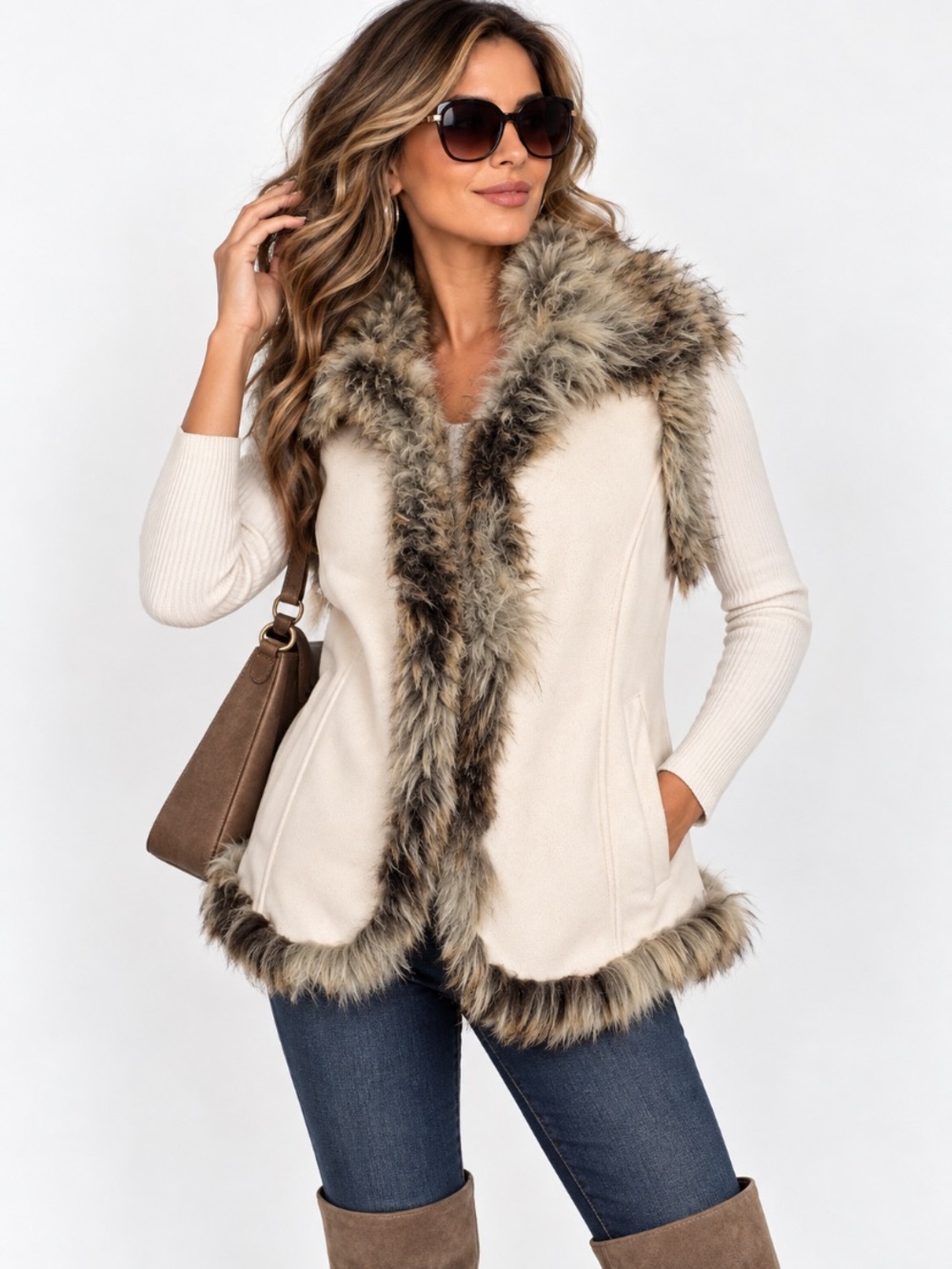 Regent & Company Cream Faux Fur Quiet Luxury Cozy Luxe Mobwife Vest Size S